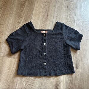 Women’s Black Square Neck Button Front Crop Top